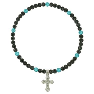 Imagem de Colar de beisebol masculino com pingente de cruz de 50 cm, coleção de gelo brilhante, para mulheres, strass e contas de argila, acessórios de beisebol, presentes para jogadores de times de beisebol