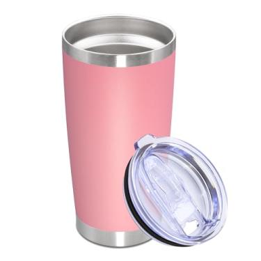 Imagem de Copo de aço inoxidável de 590 ml com tampa Caneca de viagem de parede dupla isolada a vácuo, durável, revestida em pó, caneca para bebidas quentes e frias, rosa, 1 pacote