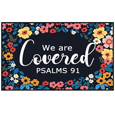 Imagem de Shelinh We are Covered Psalm 91 Capachos personalizados engraçados tapete de porta frontal fofo tapete de boas-vindas antiderrapante interno 45,7 x 76 cm
