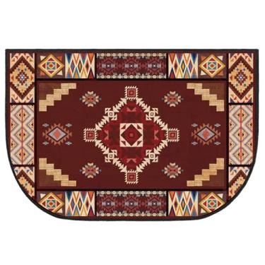 Imagem de Demissle Tapete de lareira Tapetes de lareira Cabine Sudoeste à prova de fogo Tapete resistente ao fogo para fogão a lenha Chão para Cozinha Interior Exterior (Vintage Asteca, 61 x 91 cm)