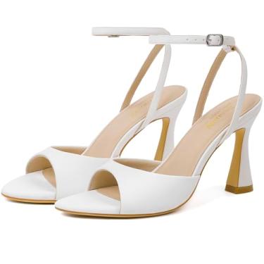 Imagem de Susanny Sandálias de salto alto para mulheres, bico fino aberto com tiras, salto grosso, tira no tornozelo, sandálias de salto agulha gatinho para casamento, festa de casamento, formatura, vestido