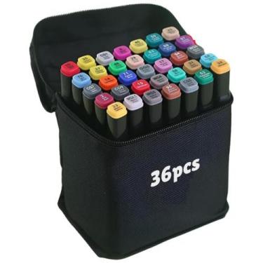 Imagem de Kit estojo 36 cores - canetinhas marca texto coloridas ponta dupla