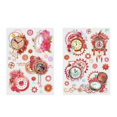 Imagem de 2PCS Handbook Stickers Diy Clock Flor Tema Decorativo Decorativo Scrapbook Scrapbook Stickers para Planner Diary Envelope Album Paper Material 8G (Vermelho)