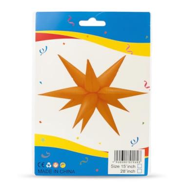 Imagem de Balão Estrela Laranja Neon Inflável com 12 Pontas – 19" (48 cm) ou 26" (66 cm) – Decoração Festa, Painel, Instagram, Natal, Halloween – PVC Brilhante