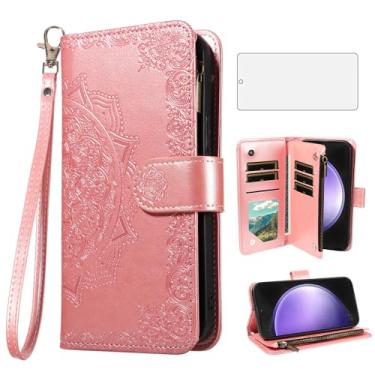 Imagem de Asuwish Capa de celular para Samsung Galaxy S23 FE 5G capa carteira celular com protetor de tela de vidro temperado e flor flip porta-cartão de crédito suporte suporte S 23 EF S23FE 23S feminino ouro