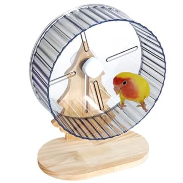 Imagem de Roda de exercício de papagaio super silenciosa com suporte, rodas de corrida silenciosas para pássaros com suporte ajustável de altura para periquitos, conures, hamsters, gerbos, ratos pequenos (cinza