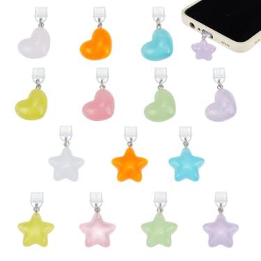 Imagem de OLYCRAFT 14 pingentes de plugue de poeira coração e estrela, plugues móveis à prova de poeira de 1,5 polegadas com pingentes de resina tipo C plugue de poeira charmoso tipo C protetor de porta