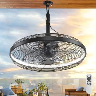 Imagem de AHAWILL Ventiladores de teto externos com luzes, ventilador de gazebo de 50 cm, ventilador de teto com plugue para pátios, pérgola, ventilador de teto com controle remoto, pendurado com gancho, preto