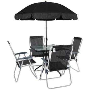 Imagem de Bel - Conjunto Petrópolis 4 Cadeiras em Alumínio + Mesa Quadrada + Ombrellone Preto