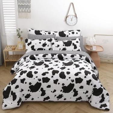 Imagem de Conjunto de edredom SUCSES Cow Print Queen Size com lençóis, 8 unidade