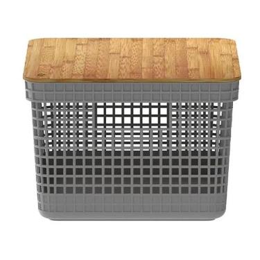Imagem de Cesto Organizador Grid com Tampa de Bambu 8L Chumbo CG255CHF - Ou