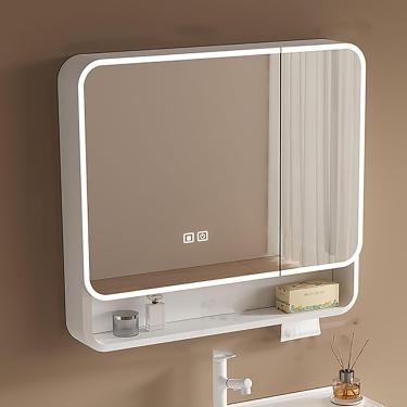 Imagem de Armário De Remédios Com Espelho E Prateleiras, Armário De Armazenamento De Banheiro Montado Na Parede, Espelho De Vaidade Com Armazenamento Antiembaçante, Pra, One Color, 60 * 88cm/23 * 34in