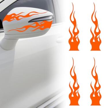 Imagem de 4 peças adesivos refletivos de carro de chama, decalques de chamas de esportes de corrida para capacetes de motocicleta, decalque autoadesivo à prova d'água com listras de chama universal para