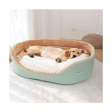 Imagem de Cama de madeira para cães, canil para animais de estimação, camas fofas e macias, com espuma viscoelástica espessa, lavável, sofá-cama para cães médios, uso interno, cama elevada para cães