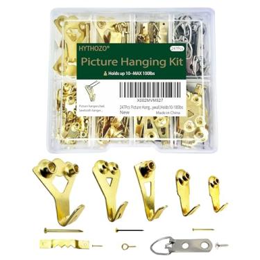 Imagem de 247 peças kit de pendurar para fotos inclui ganchos resistentes HYTHOZO, pregos, costas de dente de serra, anéis em D