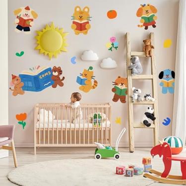 Imagem de Adesivos de parede de animais para berçário (filhote de girafa panda) decoração de canto de leitura para quarto de crianças, sala de aula, sala de jogos e biblioteca, papel de parede de vinil