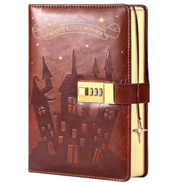 Imagem de Secret Diary Notebook with Lock, Gothic Castle Design, Star Bookmark, Girls Fantasy Journal (Brown)