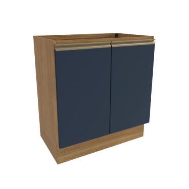 Imagem de Balcão Celeste Kappesberg 100% MDF 2 Portas Nogueira/Azul 80cm