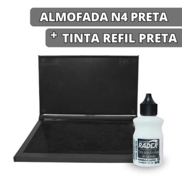 Imagem de Almofada Carimbeira Escritório N4 Preta + 1 Tinta Refil 40ml - Kit Alm