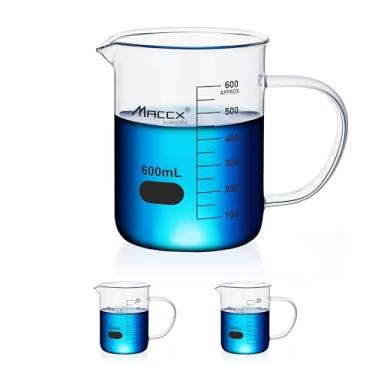 Imagem de Maccx Copo de vidro com alça, Vol. 600 ml, forma baixa Griffin com graduação impressa, pacote com 2, BKLH600-002