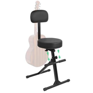 Imagem de UPELLA Banqueta de guitarra com suporte para as costas, assento profissional ajustável em altura com gancho, banco de músico, cadeira de violão, trono de guitarra, preto