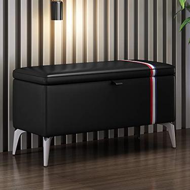 Imagem de Banco Otomano De Armazenamento De Couro Moderno,banco De Sapatos Retangular Com Assento Acolchoado,baús De Armazenamento De Madeira Maciça Banco De Armazenamento M, Green, 70x35x45cm(28x14x18inch)