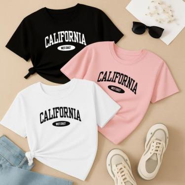 Imagem de Kit com 3 Camisetas Estampa California West Círculo Modinha Gringa Sof