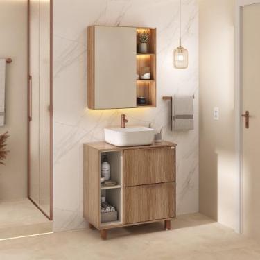 Imagem de Conjunto Lívia 80 com Pés Espelheira Sofia LED sem Cuba - Fabribam Cat