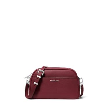 Imagem de Michael Kors Bolsa transversal pequena para câmera Jet Set, ferragens prateadas/couro de cabra em relevo/Oxblood