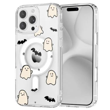 Imagem de OFQKOAKS Capa para iPhone 15 Pro Max, compatível com MagSafe, capa magnética de Halloween fantasma de morcego assustador, capa protetora transparente e macia para iPhone 15 Pro Max
