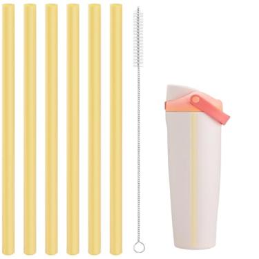 Imagem de Canudos de substituição compatíveis com garrafa de água Owala Freepsip 680 g, 947 ml, peças de reposição para Owala Free Sip Sway, 850 g, inclui 6 canudos sem BPA e 1 escova de limpeza, amarelo