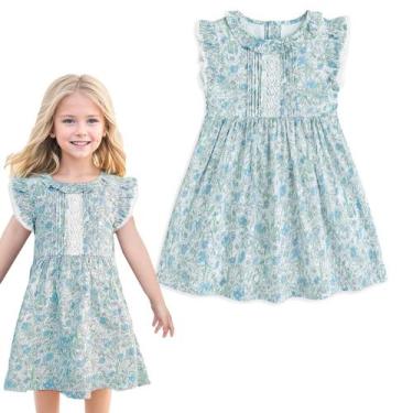 Imagem de Vestido Curipeer Baby Girls sem mangas azul floral 3T 100% algodão