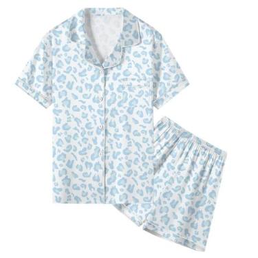 Imagem de Conjunto de pijamas femininos Umeyda Satin Blue Sky Leopard para mulhe