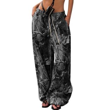 Imagem de Calça de moletom feminina DURUNUL, folgada, larga, perna, camo, cargo,