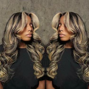 Imagem de Peruca frontal de renda QUANDIAN FB/27 Balayage Highlight Body Wave 20