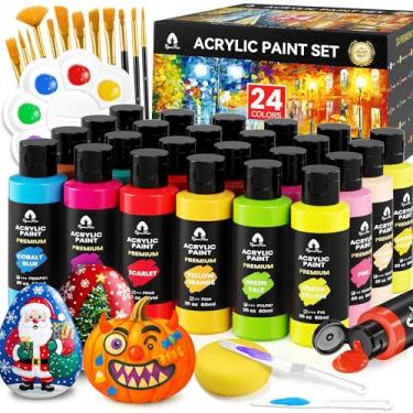 Imagem de Conjunto de 40 peças de tinta acrílica - 24 cores (60 ml) com 12 pincéis, 2 facas e paleta - pigmentos ricos para adultos, crianças, artistas e iniciantes - Pintura em tela de abóbora de Halloween