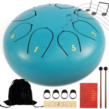 Imagem de Tambor de língua de aço, 15 cm, 8 notas, instrumentos de percussão, bateria de mão com palitos de bolsa, livro de música, para educação musical, entretenimento, meditação, ioga, presentes zen (azul