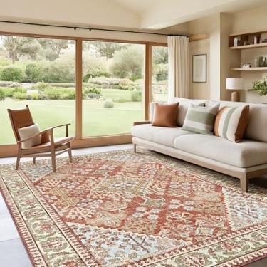 Imagem de Tapetes de área de 22 x 30 cm para sala de estar, lavável à máquina, tapete boho antiderrapante para quarto, tapete vintage macio estampado laranja 23 x 30 cm