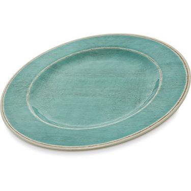 Imagem de Carlisle FoodService Products Grove Prato de jantar de plástico reutilizável com aro largo para casa e restaurante, melamina, 28 cm, água (embalagem com 12)