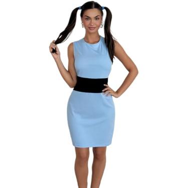 Imagem de Laqeyko Mini vestido feminino para fantasia de Halloween, adulto, sem mangas, lápis dos anos 60, Azul, P