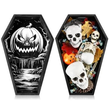 Imagem de Leinuosen 1 pacote com 1 tabuleiro de charcutaria de madeira para Halloween, 14 caixões de madeira de altura, bandeja de banheiro gótica assustadora, tigela de doces, decoração de prato de cozinha