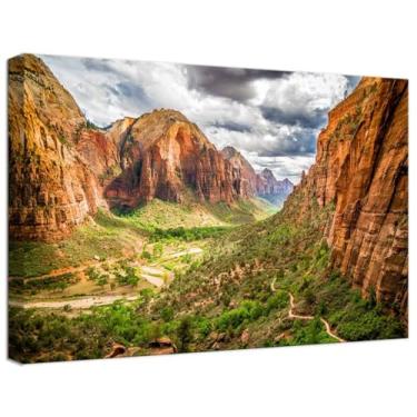Imagem de UTAH Arte de parede do Parque Nacional de Zion para sala de estar quarto banheiro decorações de casa Parque Nacional de Zion pôster emoldurado impressão em tela pronta para pendurar (61 cm A x 91 cm L