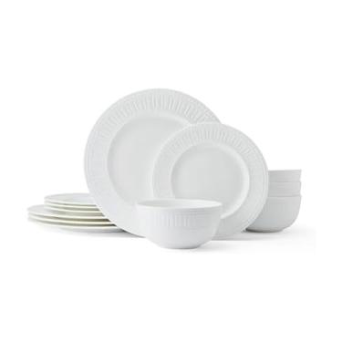 Imagem de Mikasa Conjunto de louça Miles Bone China, leve, resistente a lascas, 12 peças, serviço para 4, branco