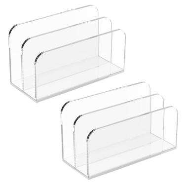 Imagem de 2 peças de acrílico organizador de correspondência, suporte de mesa, 2 seções, porta-correio transparente, armazenamento de documentos, organizador vertical de arquivos, organizador de cartas para