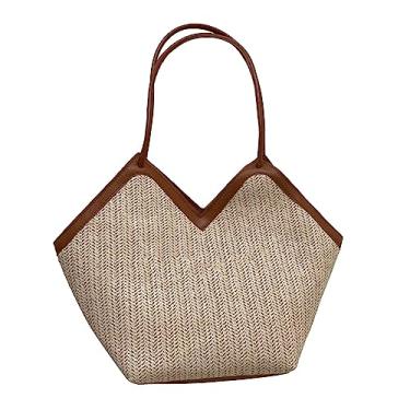 Imagem de YOUTHINK Bolsa de Couro de Palha para Mulheres, Mannda de Ombro de Moda de Moda, Com Grande Capacidade, Bolsa Casual Clássica para Uso Diário, Trabalho, Presente para Ela (Marrom)