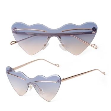 Imagem de VFDHN Óculos de sol femininos sem aro em formato de coração, moda Uv400, feminino (3)