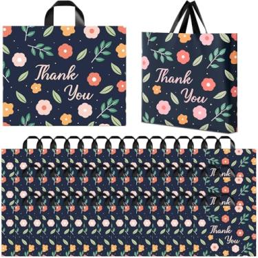Imagem de MotiMind Pacote com 100 sacos de agradecimento para pequenas empresas, 38 x 30,5 cm, sacolas de presente de plástico reutilizáveis com alça de 2,76 mm de espessura (floral)
