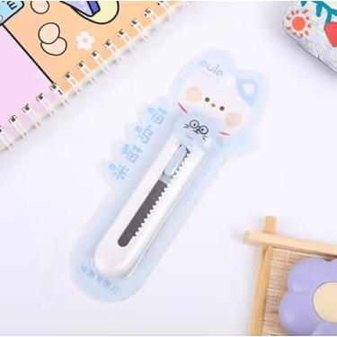 Imagem de Oula Estiletes Decorativos com Desenho de Gato, Conjunto com 3 Peças, Cores Rosa, Azul e Branco, Lâmina Retrátil (Azul)