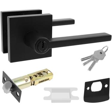 Imagem de Maçaneta de porta de alta resistência com fechadura, maçaneta externa e interna de liga de zinco com trava e chave para quarto de casa e banheiro