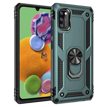 Imagem de SORAKA Capa para Samsung Galaxy A41 com suporte de anel capa protetora para Samsung Galaxy A41 capa traseira de policarbonato rígido com placa de metal para suporte magnético de telefone carro verde